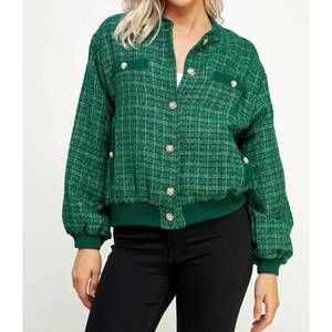 NEW STRUT & BOLT metallic tweed bomber jacket in green